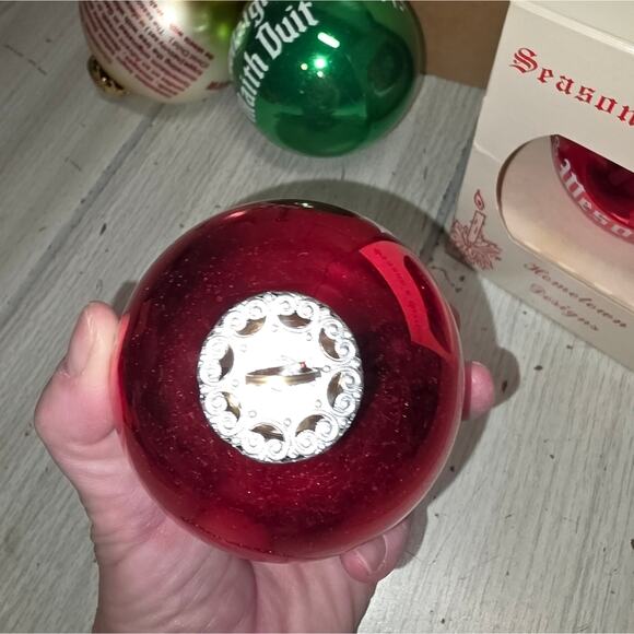 Vtg Mercury Glass Christmas Ornaments Austria German Set Of 4 Red Green Yellow - Picture 12 of 15